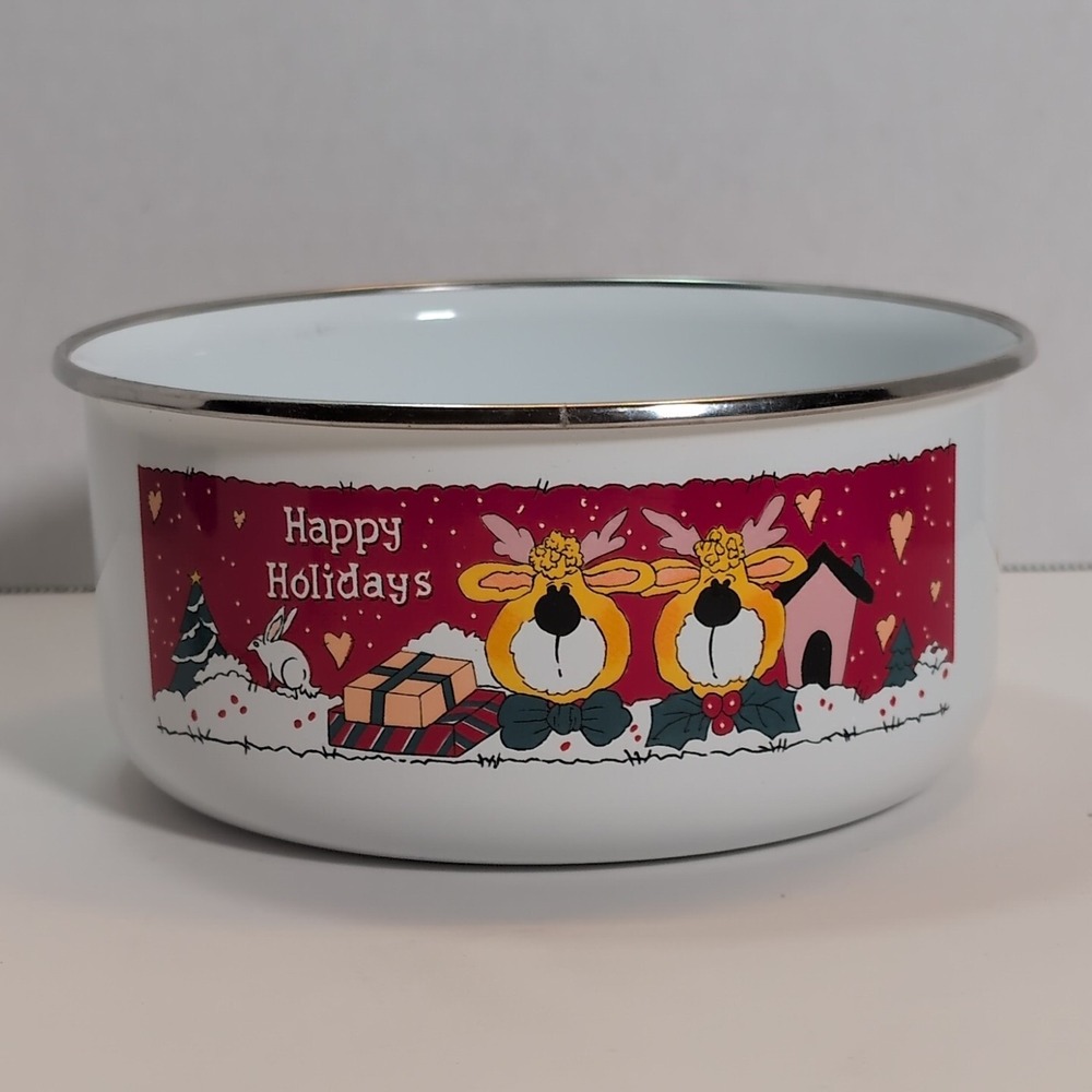 Vintage Christmas Enamel Nesting Storage Bowls - Set Of - 5 Great Condition - Picture 6 of 10